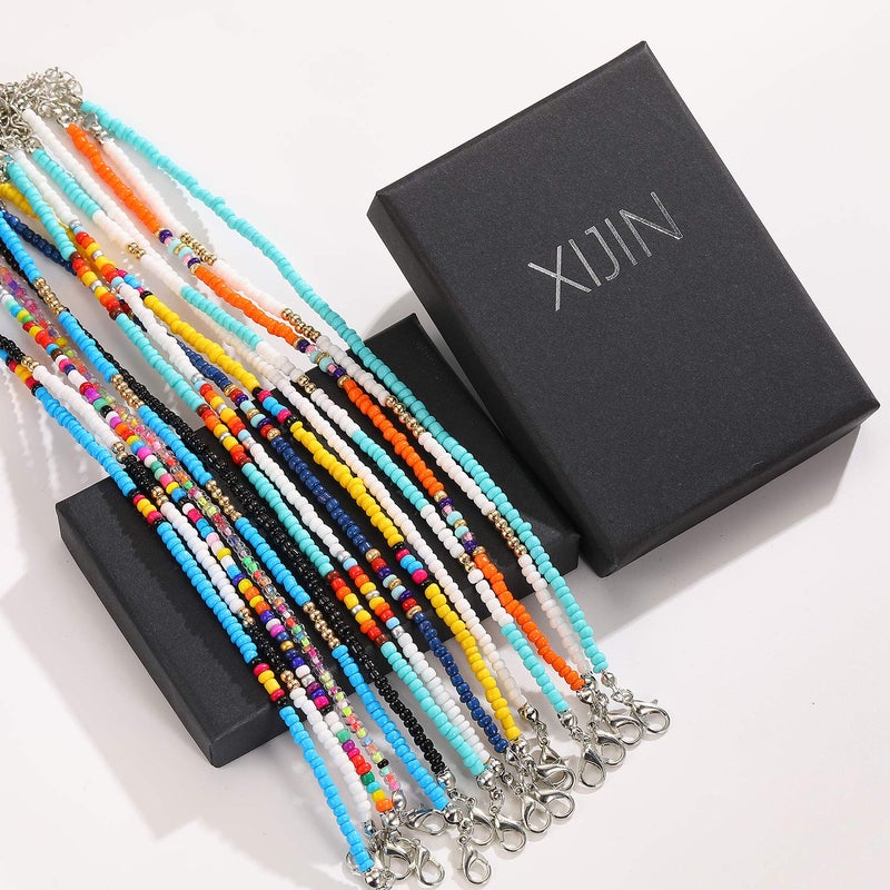 XIJIN 12Pcs Handmade Beaded Anklets for Women Boho Colorful Beads Ankle Bracelets Adjustable Foot Anklet Set - Image 2